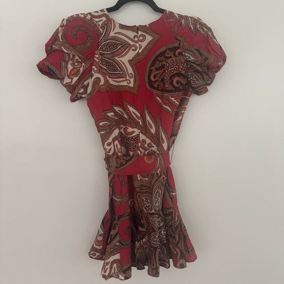 Farm Rio Leopard Paisley Mini Dress in Burgundy - Picture 6 of 7